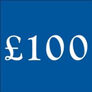 Blue square with £100 in large white text