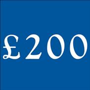 Blue square with £200 in large white text