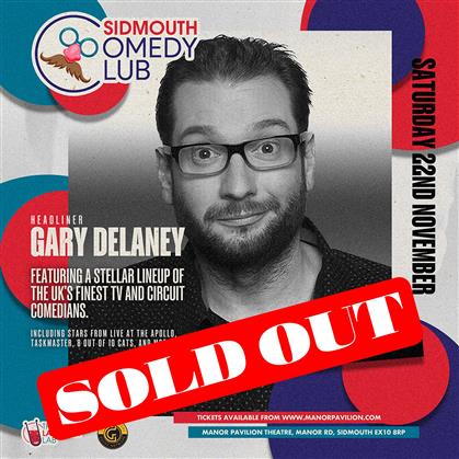 Flyer for Sidmouth Comedy Club with Gary Delaney headlining
